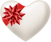 White Heart with Red Bow Transparent PNG Image